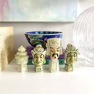 Vintage Asian-inspired crackle glaze figurine set